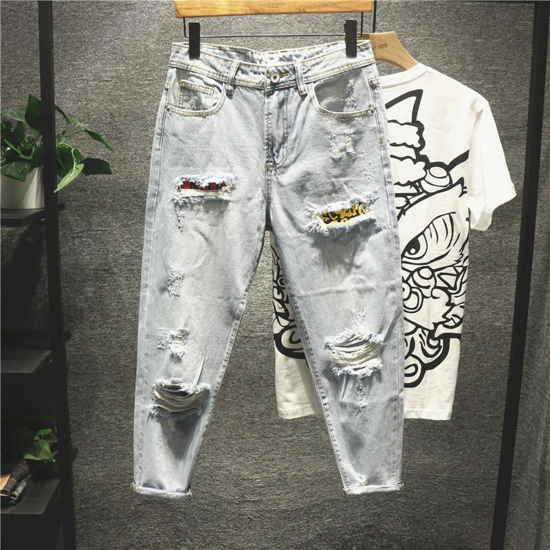 Quần jogger Jean Ống Rộng Rách Gối Phong Cách hip hop Âu Mỹ Cá Tính