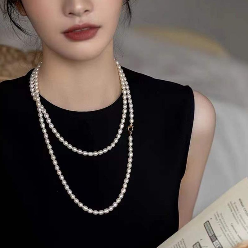 Vòng cổ Ngọc Trai Dài 7-8mm Phong Cách Nữ Tính