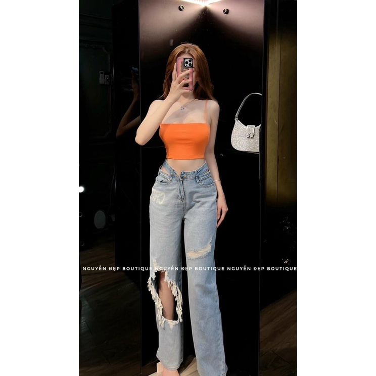 Áo ba lỗ nữ 2 dây trơn kiểu dáng ống ngắn croptop hot