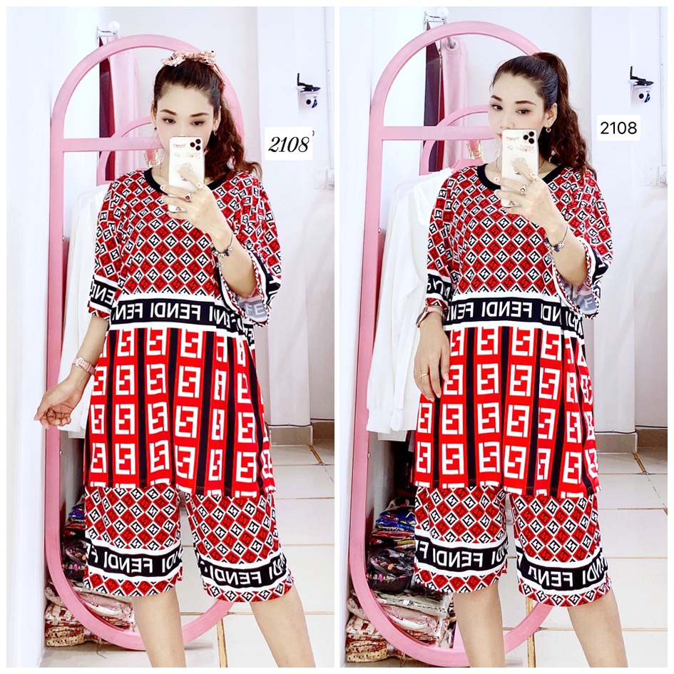 (90kg đến 115kg) Bộ Lửng Nữ Vải Thun Thoáng Mát, 3D BIG SIZE, HÌNH SHOP CHỤP - SNL2XL 2108