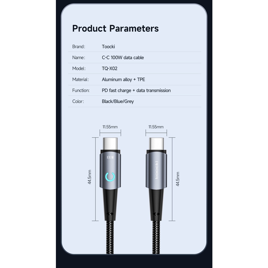 Cáp Sạc Nhanh Đèn LED USB Type C 100W PD 66W / 6A USB-C Type-C Cho Huawei P50 Samsung