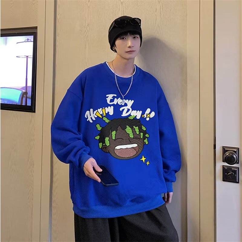 Áo Sweater Tay Dài Cổ Tròn Dáng Rộng Phong Cách Hip Hop Đường Phố Cho Nam