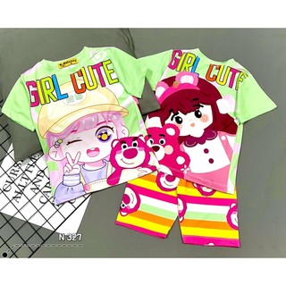 Bộ ngố bé gái thun lạnh size đại thun lạnh in hoạ tiết hoạt hình - Đồ bộ bé gái 20kg đến 40kg