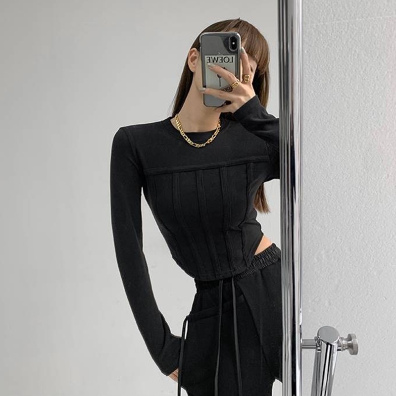 Áo Thun Hở Eo Màu Trơn Thiết Kế Mới Thời Trang Mùa Thu Dành Cho Nữ