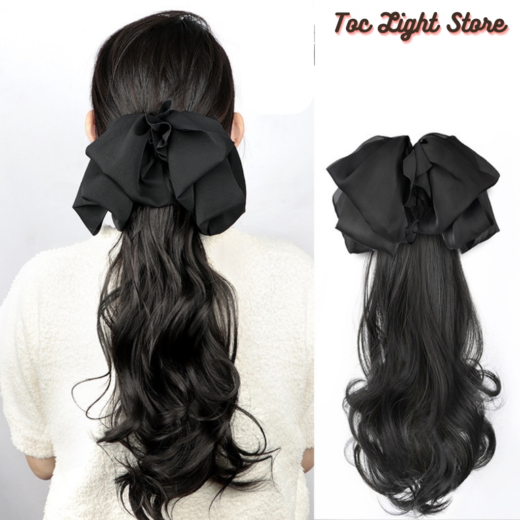 Tóc giả đuôi ngựa có kèm nơ xoăn gợn nước-Tóc đuôi ngựa xoăn gơn nước đính nơ siêu xinh - 44