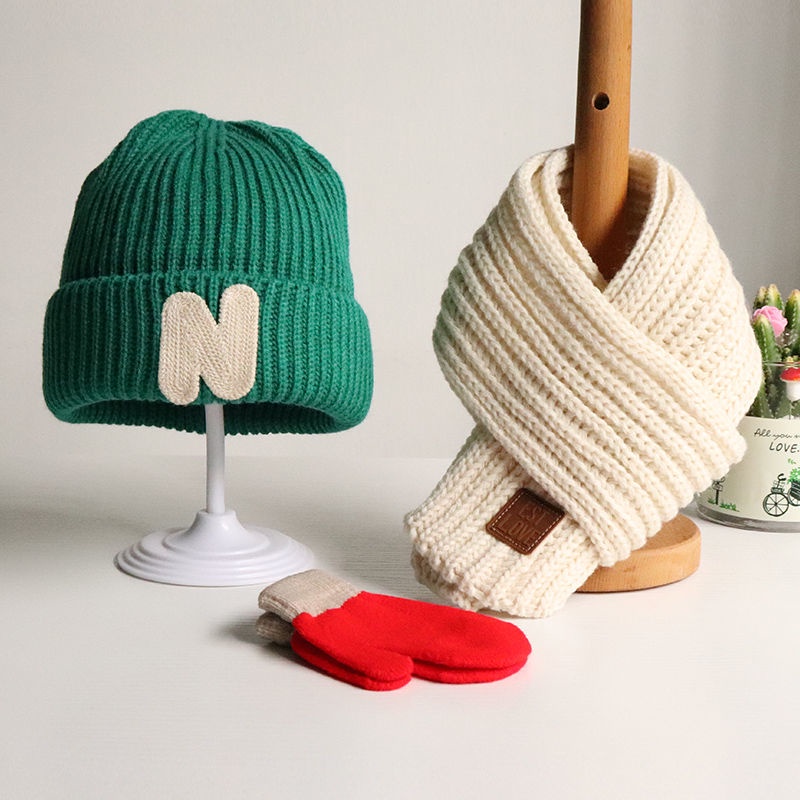 Set Mũ Len + Găng Tay + Khăn Choàng + Găng Tay Giữ Ấm Mùa Thu