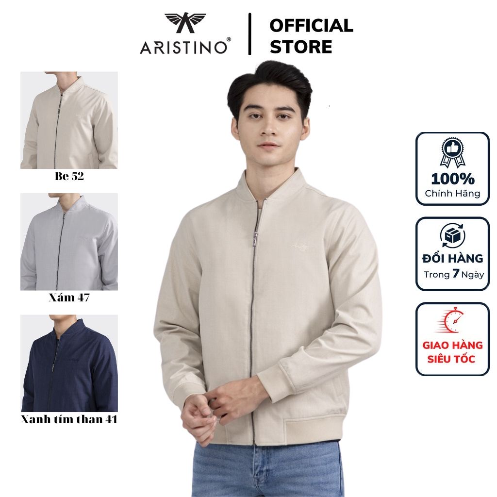 Áo khoác bomber 2 lớp nam cao cấp ARISTINO AJK032W2 Jacket trơn màu xước melange vải polyester dáng suông cổ trụ bo tay