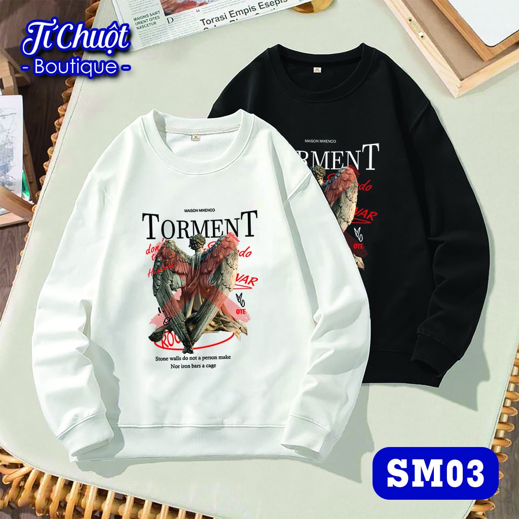 Áo sweater mikenco torment, áo tay dài nỉ bông mikenco thiên thần nam nữ form rộng thu đông