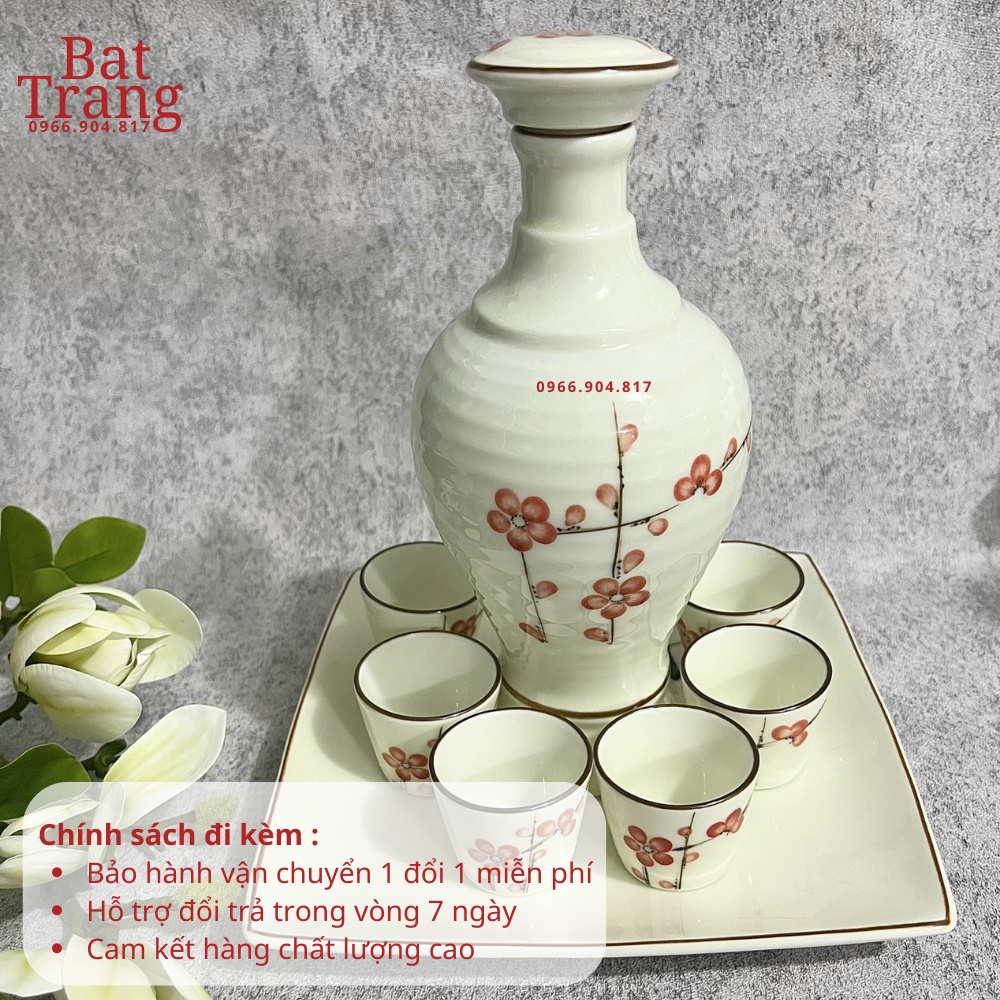 Bộ nậm rượu cúng gia tiên men kem Bát Tràng cao cấp