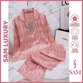 Bộ pijama lụa vân Sam luxury, bộ mặc nhà lụa dài tay cao cấp
