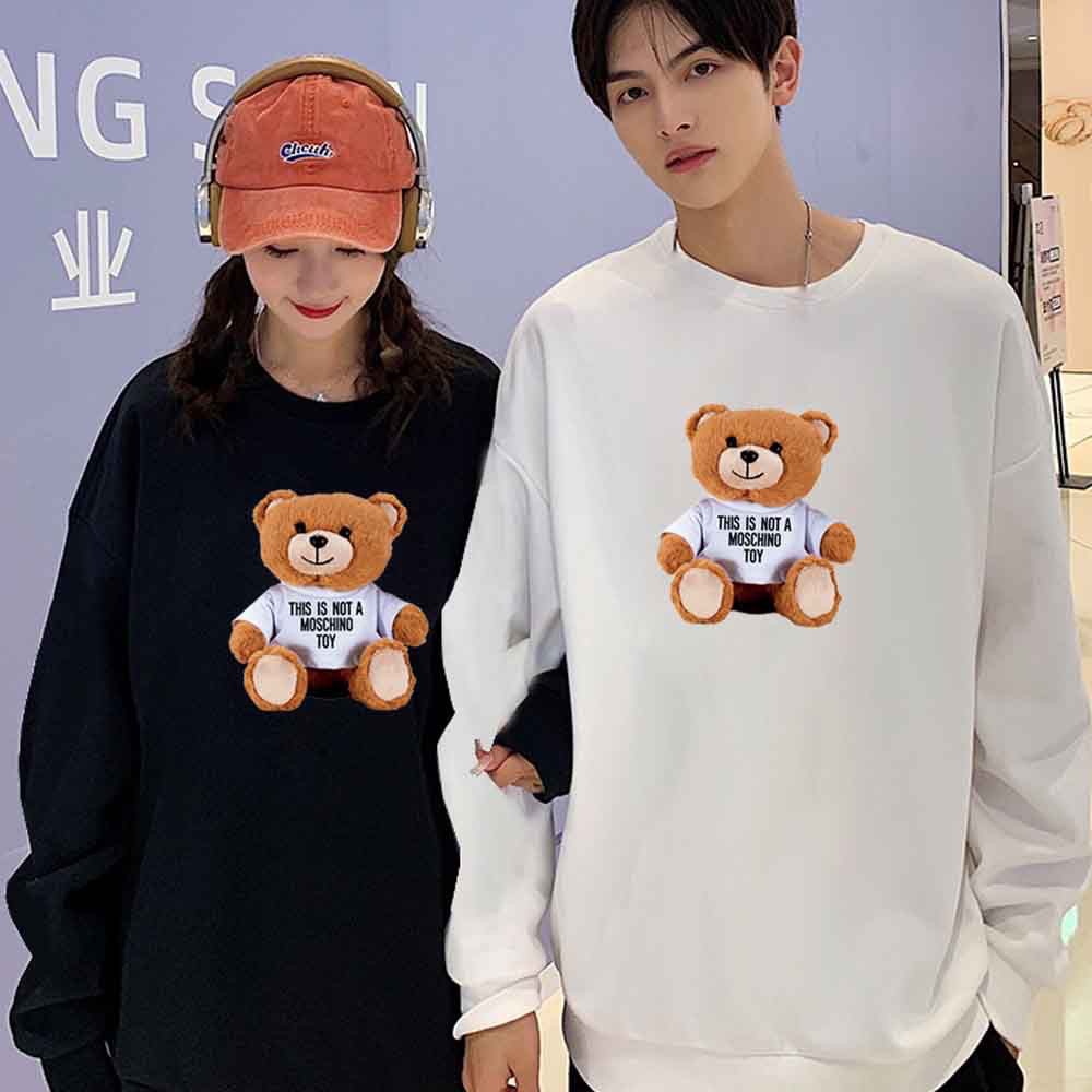 Áo đôi nam nữ thu đông, áo nỉ sweater in hình gấu chất bông ấm phong cách hàn quốc-PINK