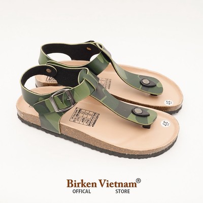R10 -  Sandal Birken Đế Trấu BIOLINE Camo Rằn Ri Thiết Kế Unisex Nam nữ Quai tách ngón Da PU cao cấp