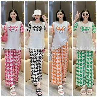 Sét Áo thun form rộng TK quần caro siêu hot