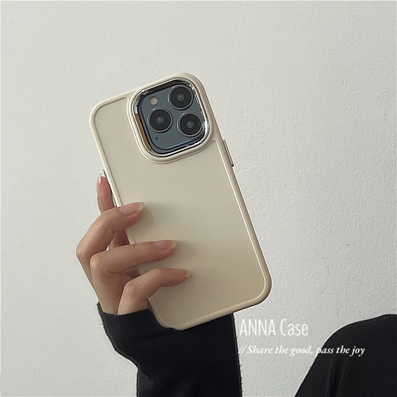 Ốp điện thoại kim loại màu trắng sữa dành cho iPhone 14 Pro 12 13 Promax 11