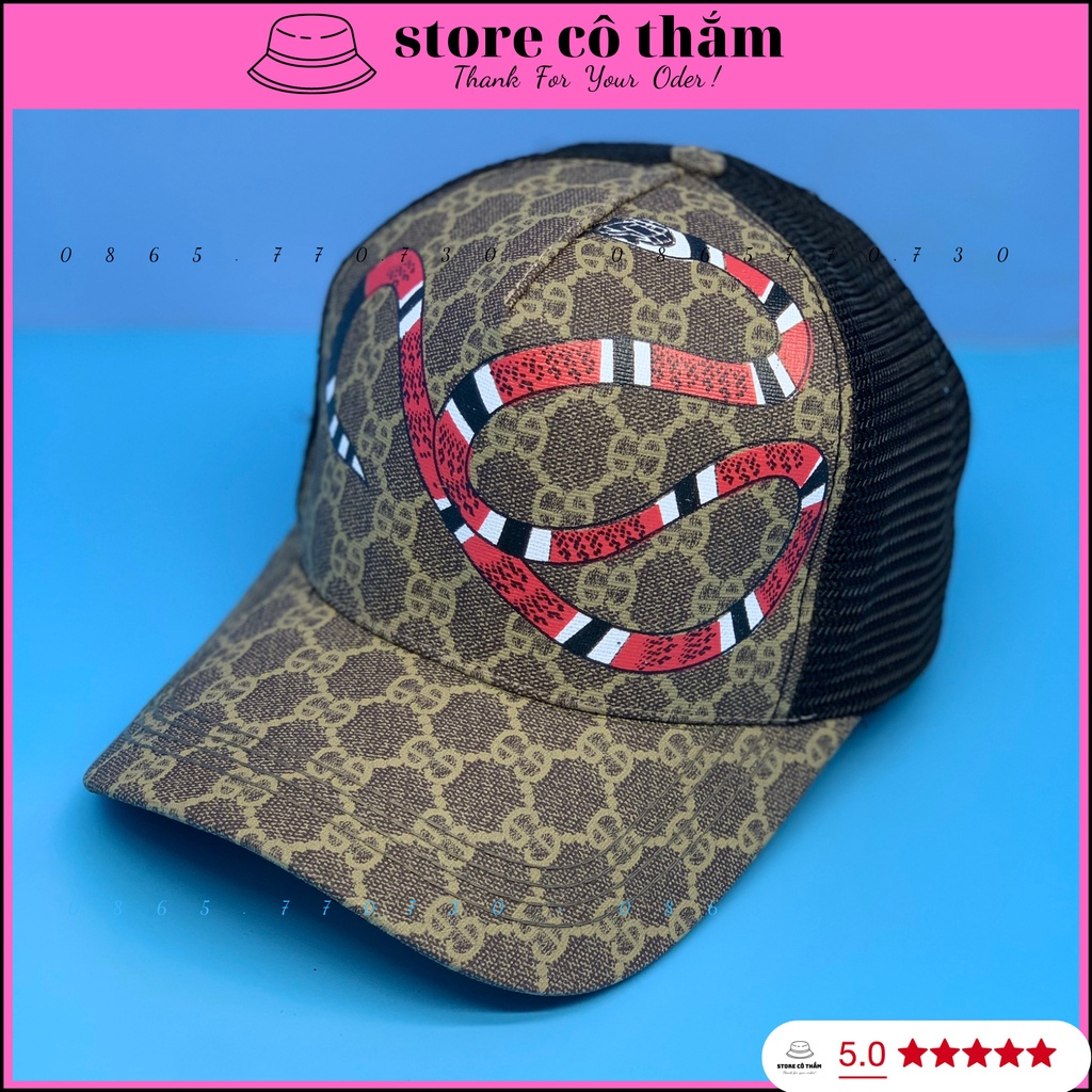 Nón kết GUCI in hình con rắn dài thời trang, Mũ lưỡi trai thêu hình con thú siêu đẹp