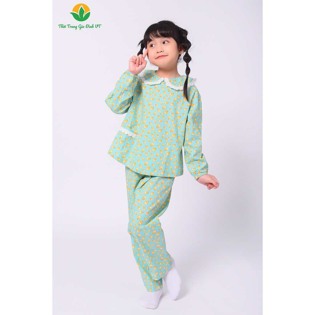 Bộ pijama Việt Thắng quần dài, áo dài bé gái COTTON B70.2212