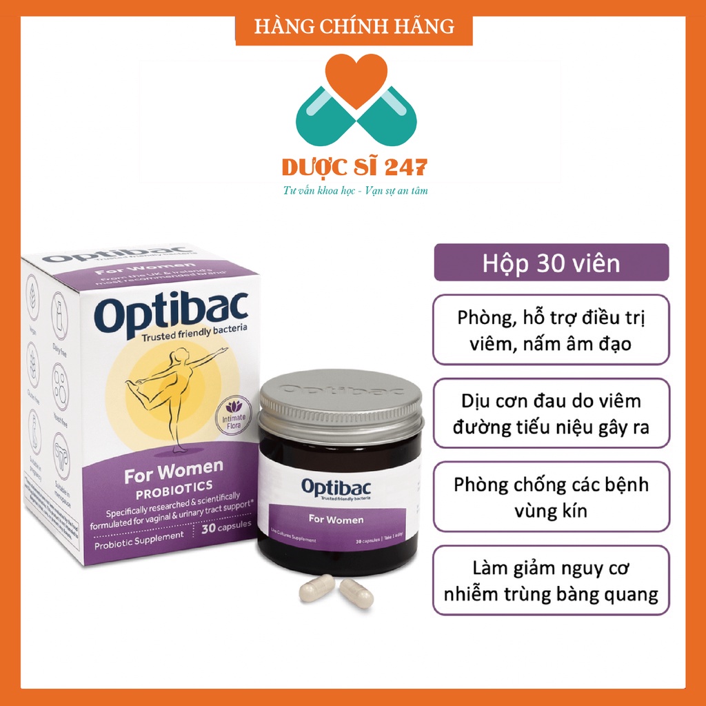 Men vi sinh Optibac tím  Giảm viên phụ khoa cho phụ nữ, dùng được cho mẹ bầu