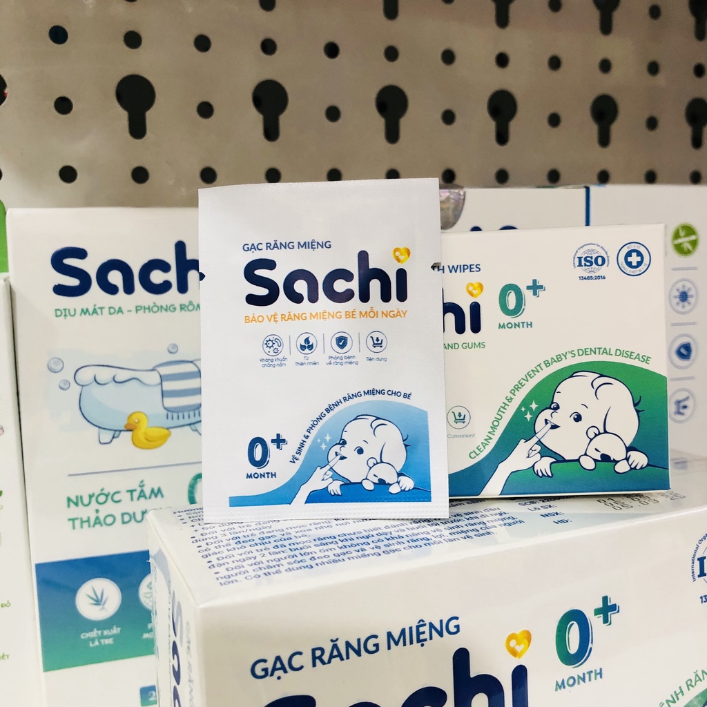 Gạc răng miệng Sachi - Rơ lưỡi, Vệ sinh răng miệng cho bé - Giúp kháng khuẩn, ngừa sâu răng - Hộp 30 gói