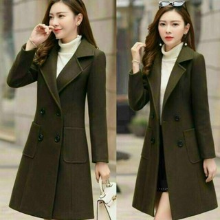 Áo khoác dạ xanh riêu phom dài phối nút cực âm by4581