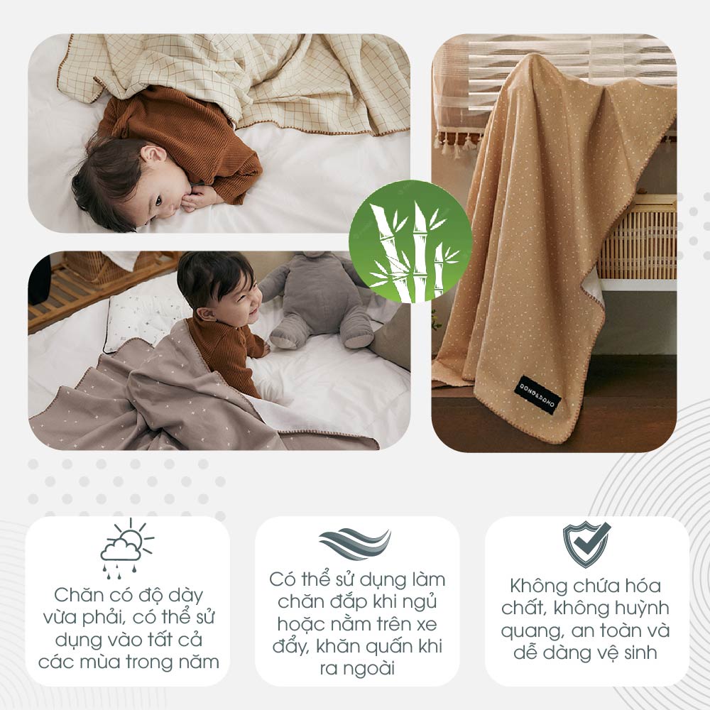 Chăn Cotton Sợi Tre 4 Mùa Cho Bé, Mềm Mịn, Thoáng Khí, An Toàn Cho Bé - Thương hiệu DonoDono Hàn Quốc