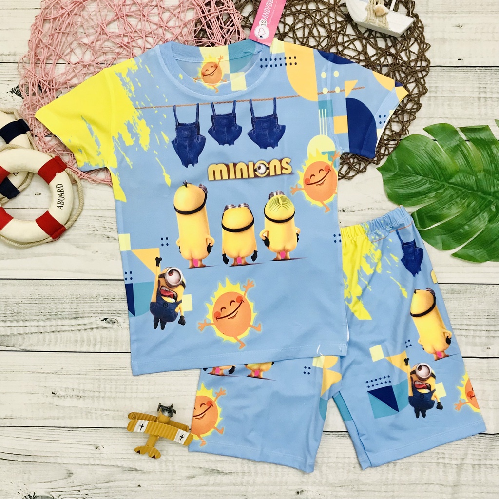 Đồ bộ cho bé, đồ bộ thun lạnh cộc tay bé trai, bé gái in 3D hình Minion size đại cho bé 10 - 60kg