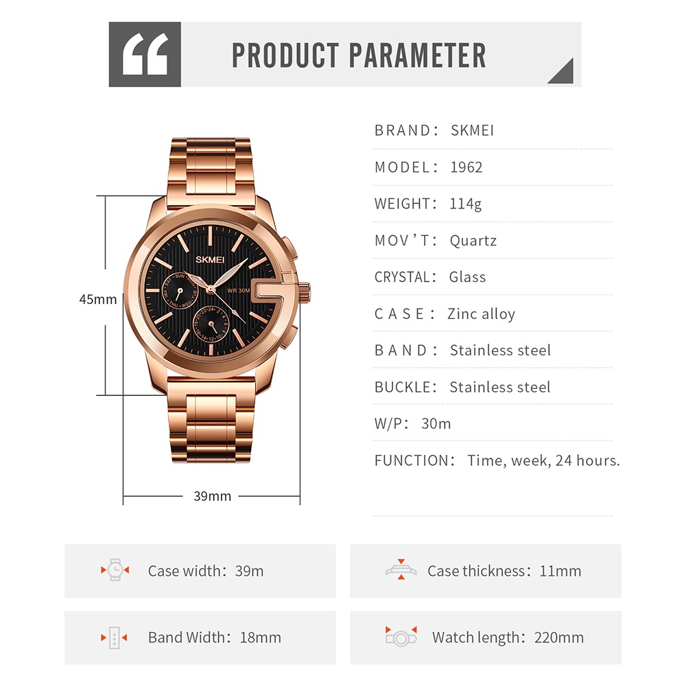 Đồng Hồ Quartz Nam Hiển Thị Ngày, Chất Liệu Thép Không Gỉ, Chống Thấm Nước SKMEI