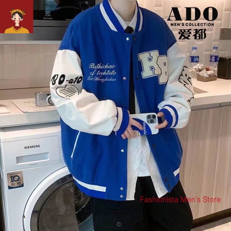 Áo Khoác Bóng Chày Dáng Rộng Màu Xanh Dương Klein Phong Cách Ins Mỹ Thời Trang Mùa Thu 2022 Cho Nam & Trẻ Em