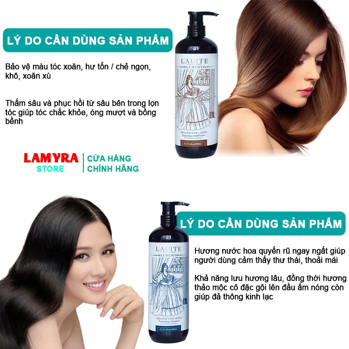 Dầu gội đầu LAUITE LUXURY 800mlx2 phục hồi hư tổn chuyên sâu hương nước hoa Lamyra