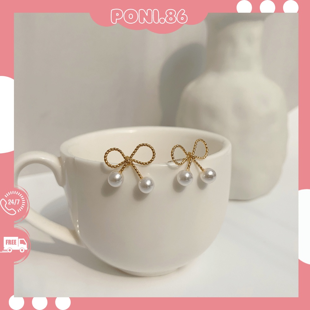 Hoa tai bông tai hình nơ đính ngọc dễ thương phong cách tiểu thư dễ phối đồ