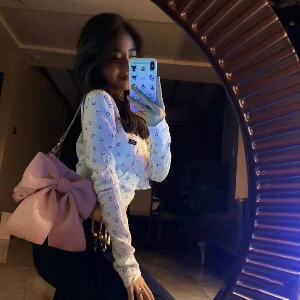 Túi bucket kẹp nách dáng nơ màu hồng pastel chất liệu nhung trơn 6976 - Unip