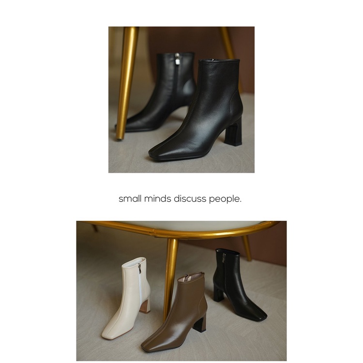 Giày Boot Cao Gót Mũi Vuông Phối Khóa Kéo Thời Trang Sành Điệu