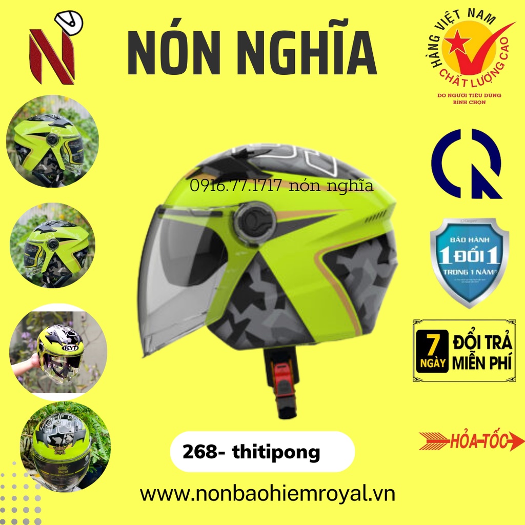 MŨ BẢO HIỂM ROYAL 3/4 2 KÍNH 268 / NÓN BẢO HIỂM 3/4 ĐI PHƯỢT - ĐI LÀM