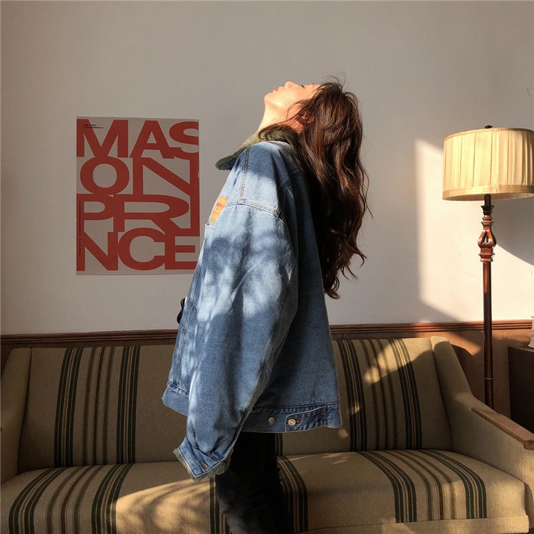 Áo Khoác Denim Đệm Cotton Dày Dáng Rộng Thời Trang Hàn Quốc 2022