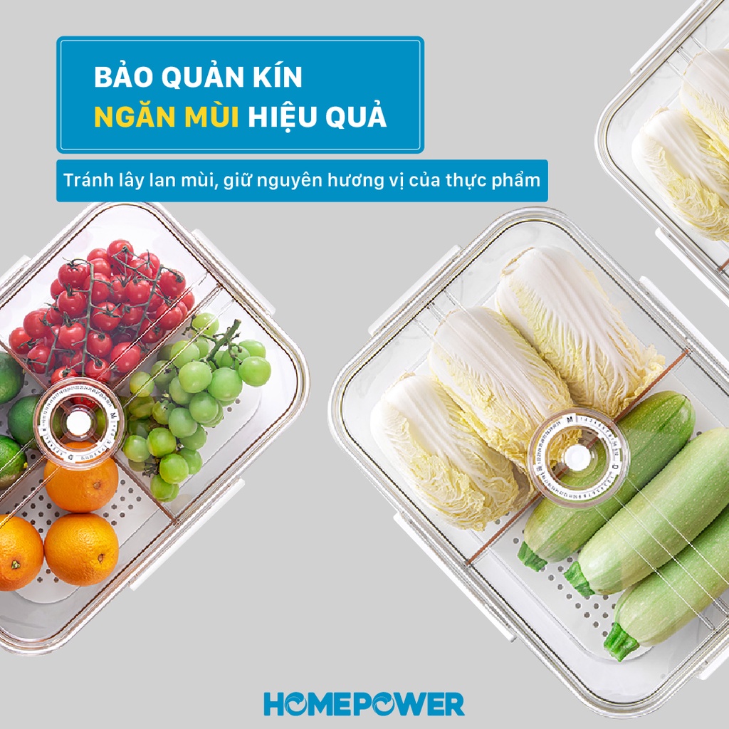 Hộp đựng thực phẩm tách nước Homepower chia 2 ngăn, 4 ngăn tiện lợi - dung tích lớn