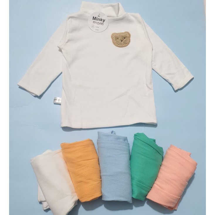 Bộ dài tay cổ 3 phân Minky mom len tăm thêu gấu xinh xắn cho bé mặc thu đông