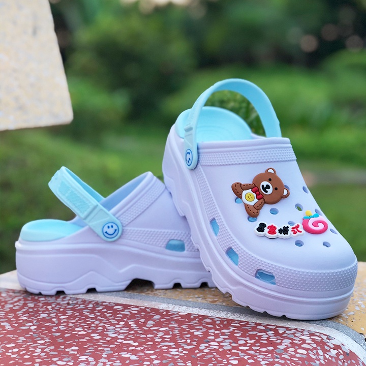 Dép Sục Nữ Quai Hậu Độn Đế Tăng Chiều Cao CR866 Thoáng Khí Phong Cách Hàn Quốc Tăng 6 cm Tặng Kèm 10 Jibbitz