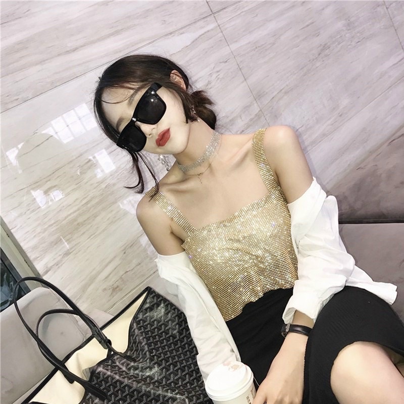 Áo Yếm Hai Dây Đính Đá Bling Bling - Áo Croptop Đính Đá Bling Bling