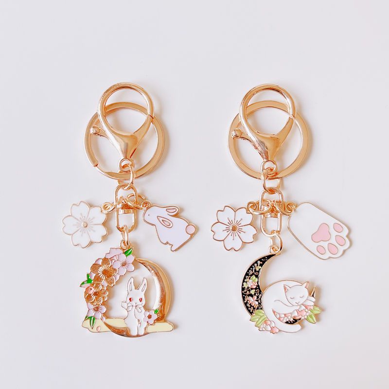 Móc Khóa Họa Tiết Hoạt Hình Thỏ Mèo Mặt Trăng Đáng Yêu