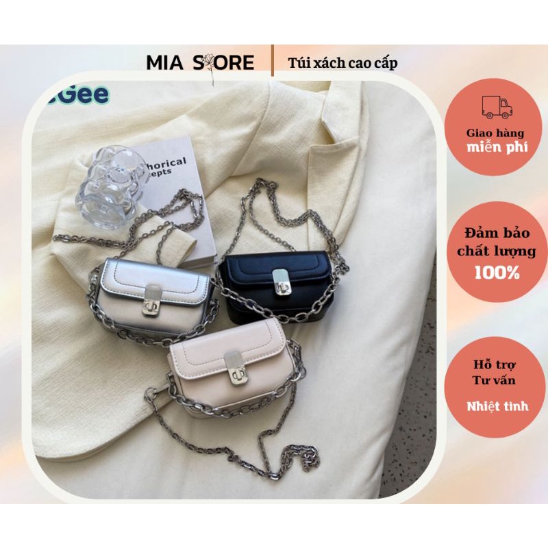 🌸Túi xách mini da trơn khuy gài túi đeo chéo quai xích hàn quốc [FREESHIP]