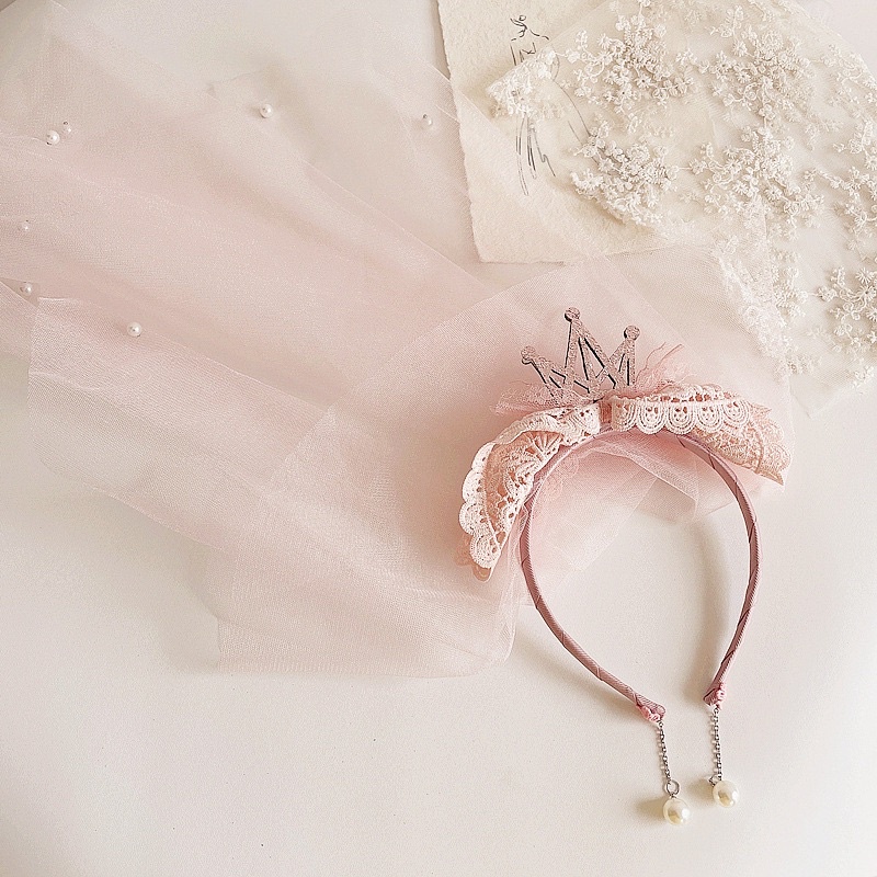 Cài tóc nơ vương miện voan cho bé gái