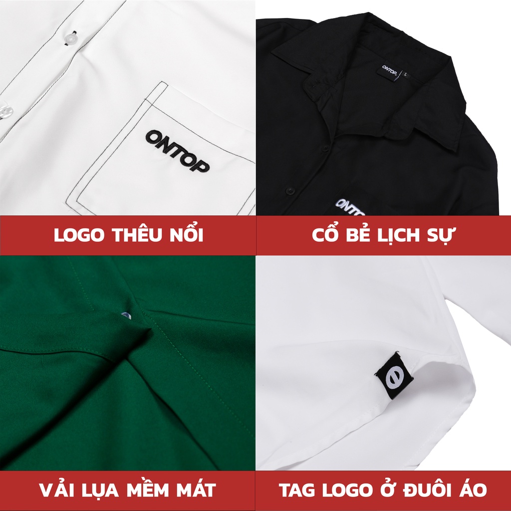 Áo sơ mi nữ form rộng tay dài kiểu hàn, vải lụa màu trắng local brand ONTOP - Over Shirt Mono