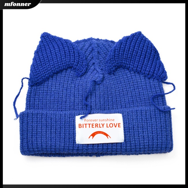 Mũ Len Beanie Đính Tai Mèo Dễ Thương Cho Nam Và Nữ