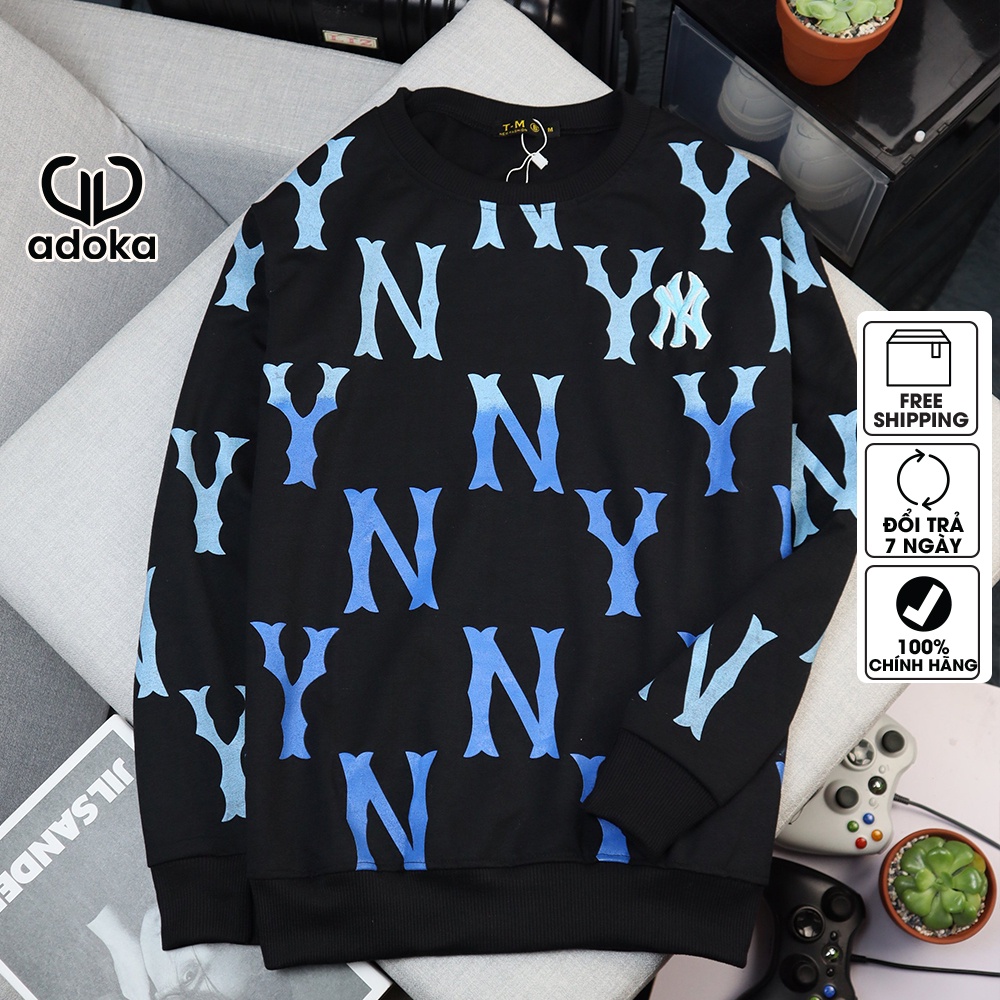 Áo Nỉ Sweater Adoka chữ NY Tay Dài Da Cá Nam Nữ Form Chuẩn Phong Cách Hàn Quốc Vải Thu Đông 2 Màu Trắng Đen mẫu aa4