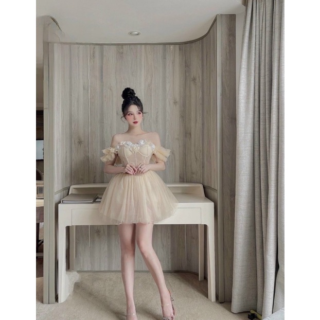 Đầm xoè form ngắn mini TRIPBLE T DRESS dây nhún kết hoa nổi sang trọng -MS428V