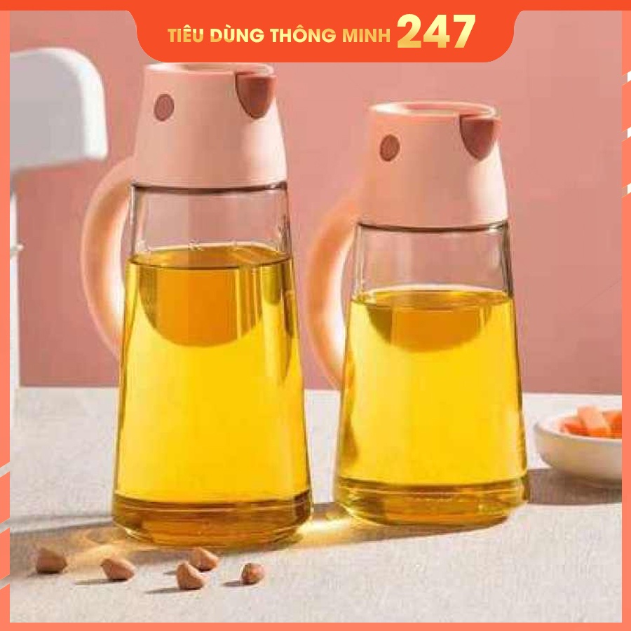 Bình Đựng Dầu Ăn, Gia Vị Thủy Tinh Thiết Kế Tự Mở Nắp Khi Rót Dung Tích 550ML - Thủy Tinh Cao Cấp Trong Suốt Dày Dặn