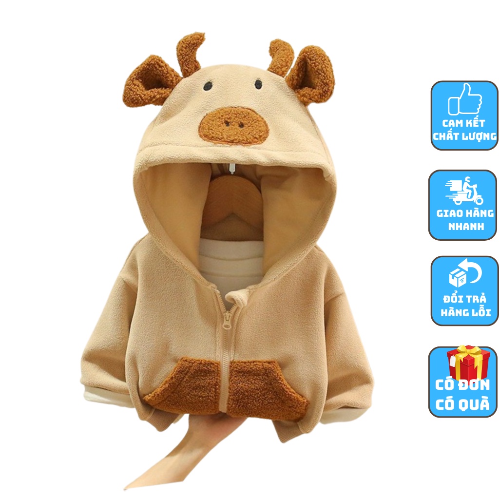 Bộ Nỉ Áo Khoác Có Mũ Tai Gấu Bộ Áo Khoác Quần Nỉ Thu Đông Cho Bé Từ 6-28Kg-KANGMIN KIDS