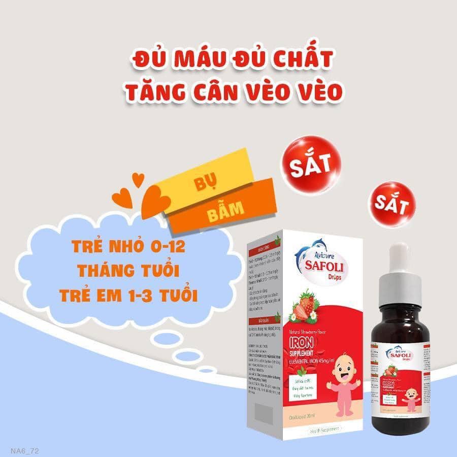 Sắt cho bé Avisure Safoli Drop 10ml - sắt hữu cơ cho bé sơ sinh (dùng 40 ngày)