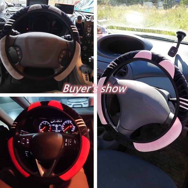 Vỏ Bọc Vô Lăng Xe Hơi 37-38cm Bằng Vải Lông Co Giãn Ấm Áp Chống Trượt Hình Quái Vật Nhỏ