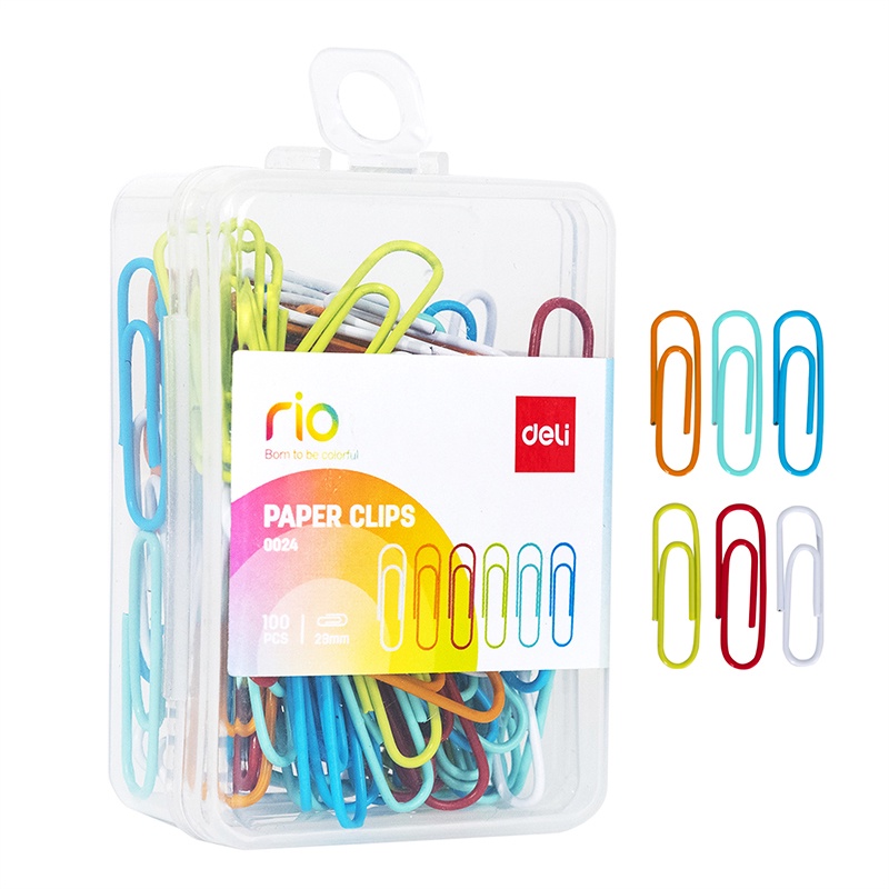 Set 100 kẹp giấy DELI E0024 6 màu 29mm