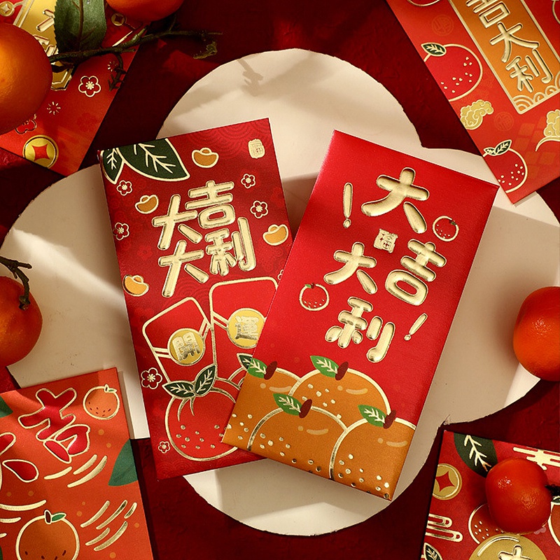 1 Bộ / 6 Bao Lì Xì Giấy Đỏ In Hoạt Hình May Mắn Dành Cho Năm Mới 2023